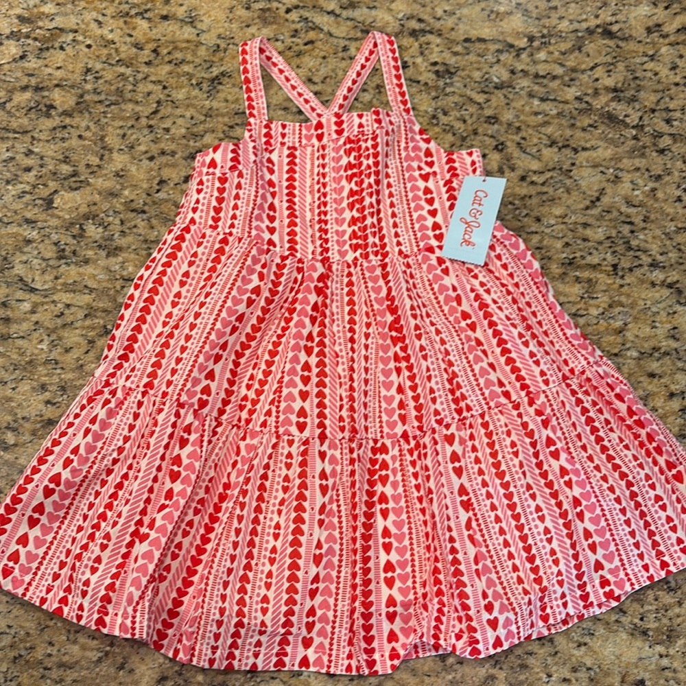 Cat & Jack Girls Pink and Red Heart Print Sundress